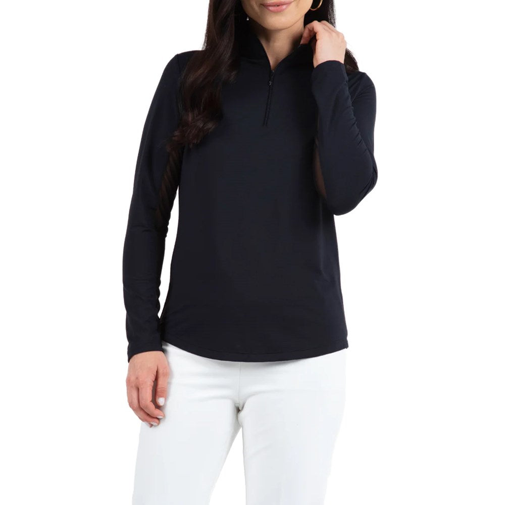 IBKUL Women's Solid Long Sleeve Zip Mock Neck - Black