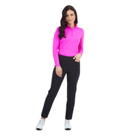 IBKUL Women's Solid Long Sleeve Zip Mock Neck - Hot Pink