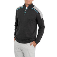 Glenmuir Selkirk Quarter Zip Ribbed Sleeve Cotton Golf Pullover - Charcoal Marl