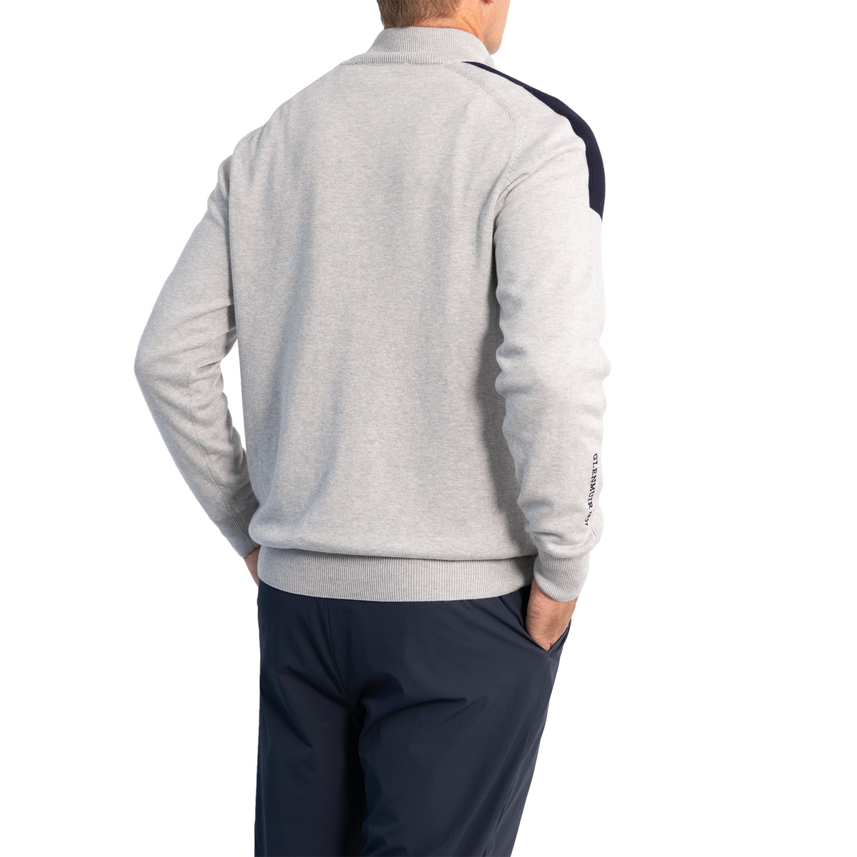 Glenmuir Selkirk Quarter Zip Ribbed Sleeve Cotton Golf Pullover - Light Grey Marl