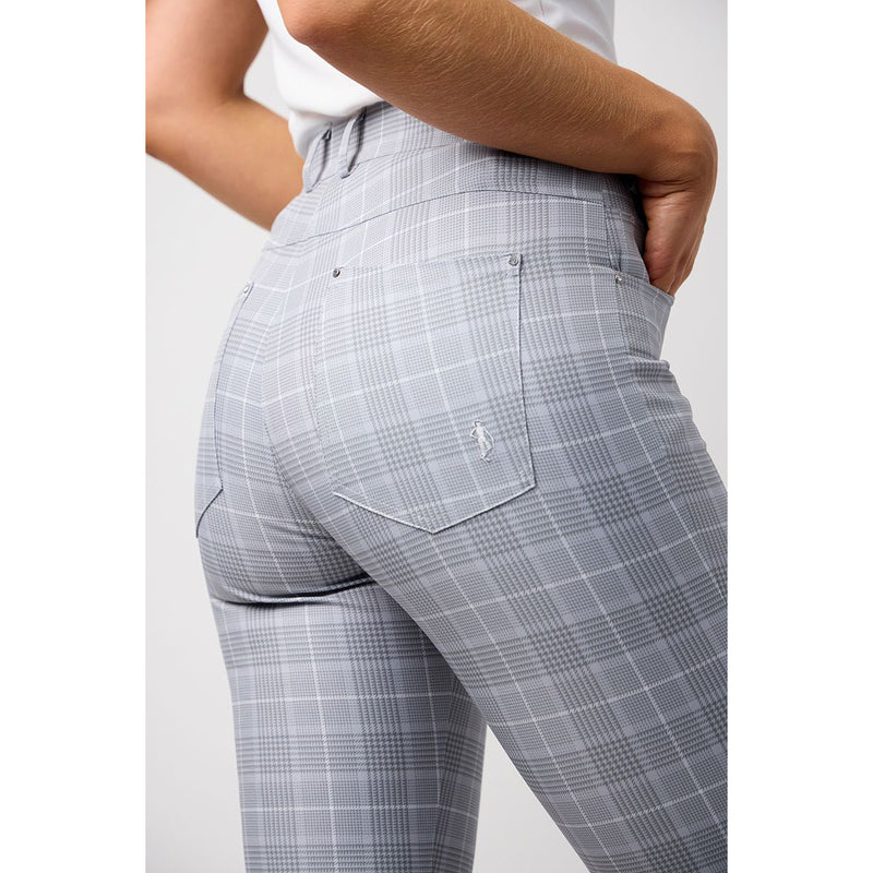 Glenmuir Women's Phoebe Lightweight Stretch Performance Golf Capri Pants - Light Grey/ White Check