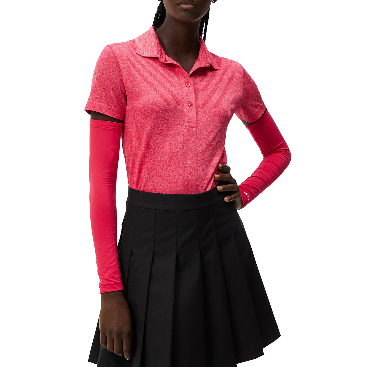 J.Lindeberg Women's Azalea Seamless Golf Polo Shirt - Rose Red Melange