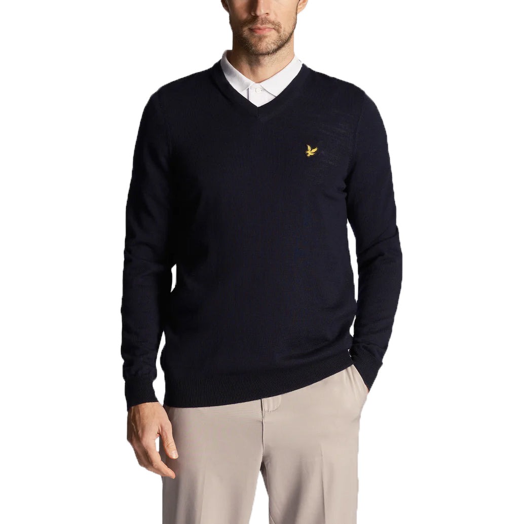 Lyle & Scott Golf Merino Blend V Neck Pullover - Dark Navy