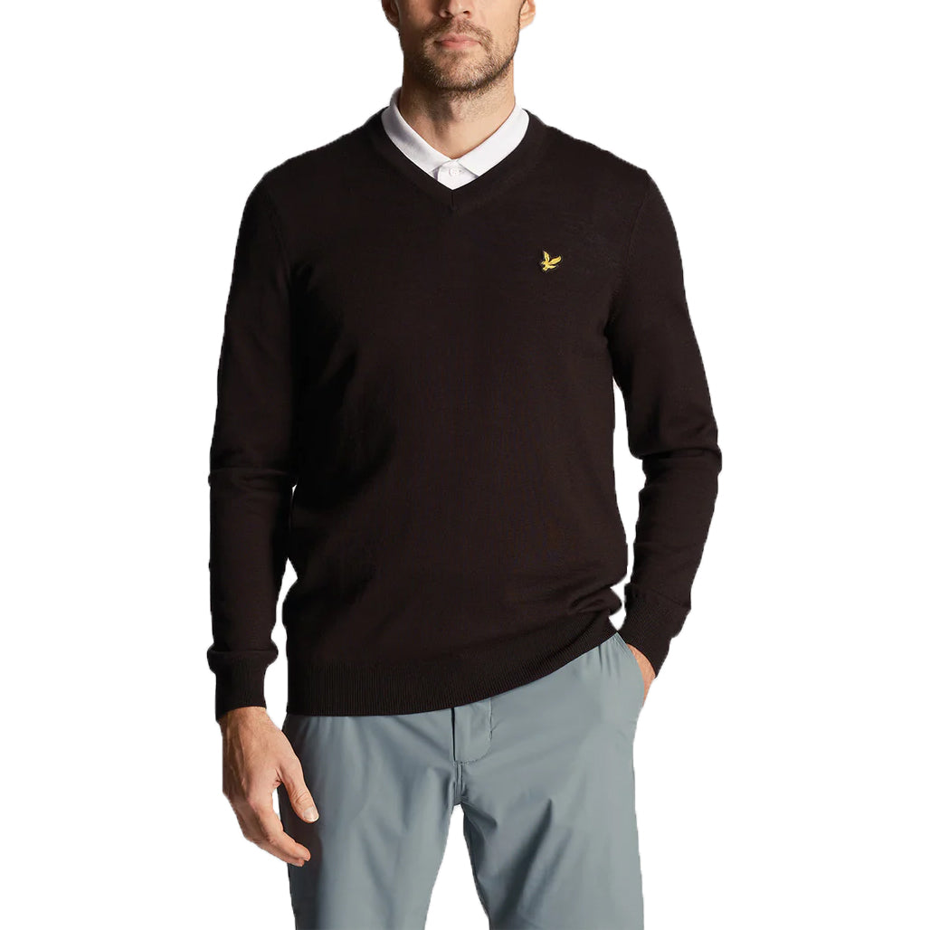 Lyle & Scott Golf Merino Blend V Neck Pullover - Jet Black