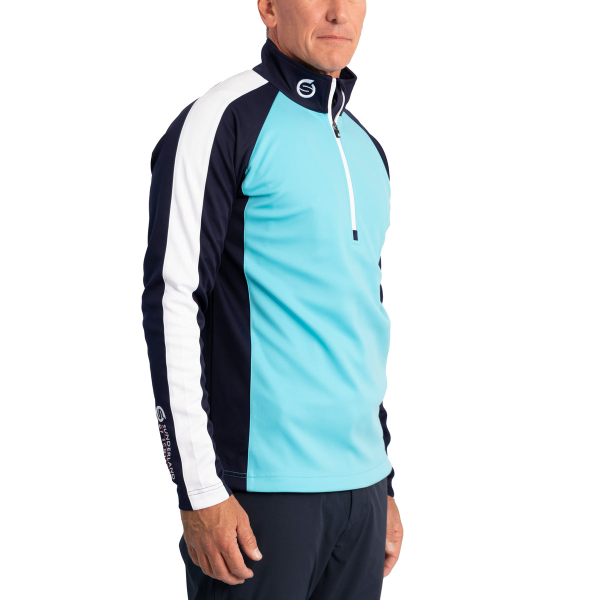 Sunderland Aspen Quarter Zip Raglan Panelled Water Repellent Golf Midlayer - Aqua