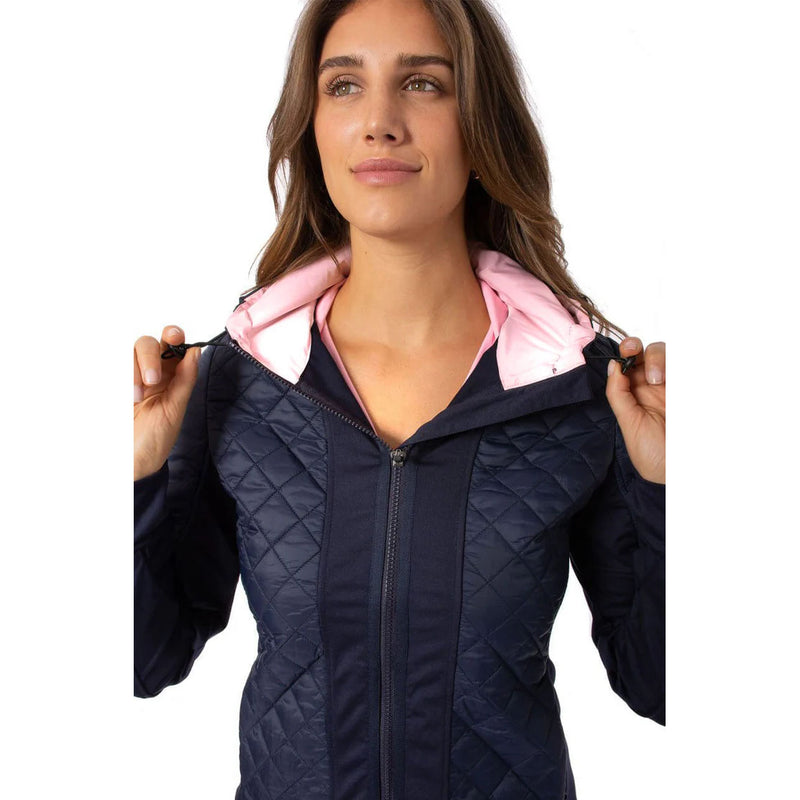 Golftini Women's Hooded Wind Breaker Jacket - Navy/Light Pink