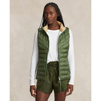 RLX Ralph Lauren Women's Water-Resistant Reversible Quilted Vest - Shamrock/White/Vintage Khaki