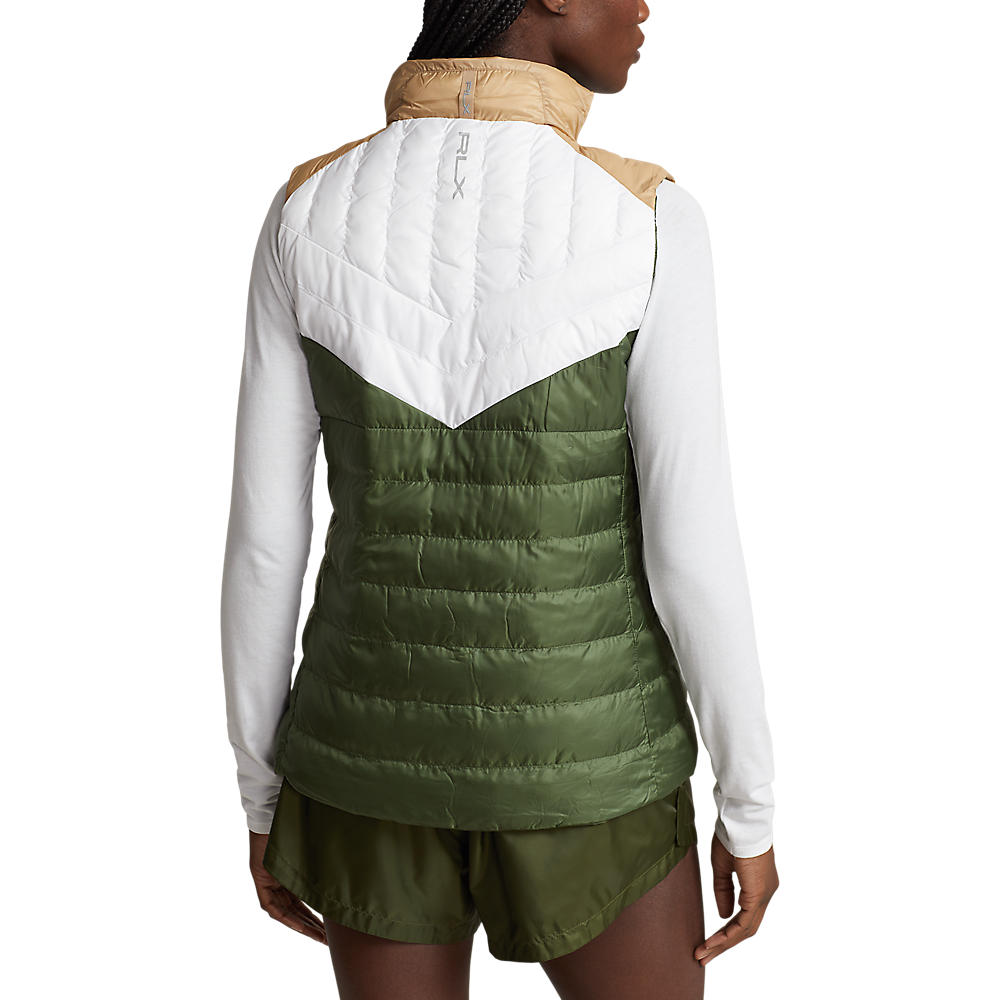 RLX Ralph Lauren Women's Water-Resistant Reversible Quilted Vest - Shamrock/White/Vintage Khaki