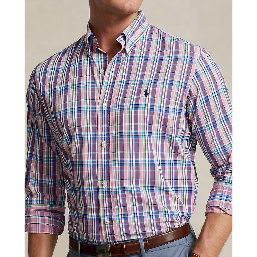 Polo Ralph Lauren Classic Fit Plaid Stretch Twill Golf Shirt - Pink/ Blue Multi