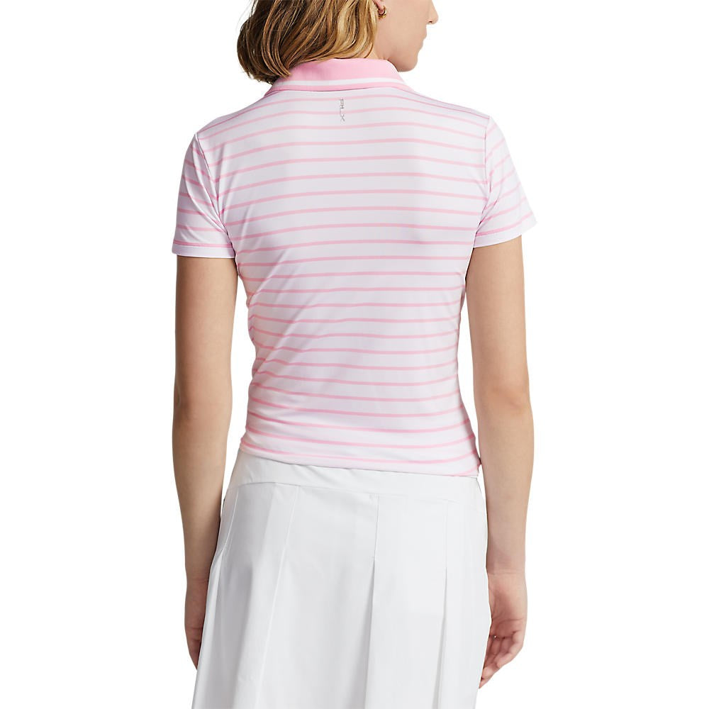 RLX Ralph Lauren Women's Tour Performance Stripe Golf Polo Shirt - Pure White/Pink Flamingo