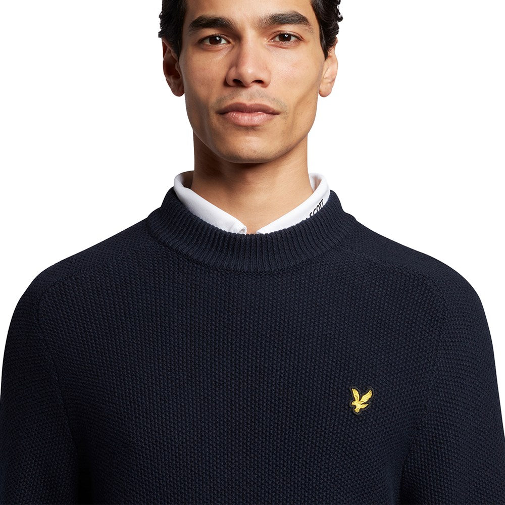 Lyle & Scott Seed Stitch Mock Neck Pullover - Dark Navy